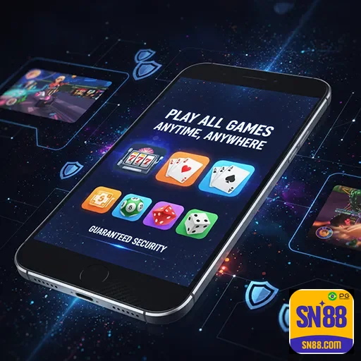 Mobile gaming experience showcasing casino slots and instant win games - sn88